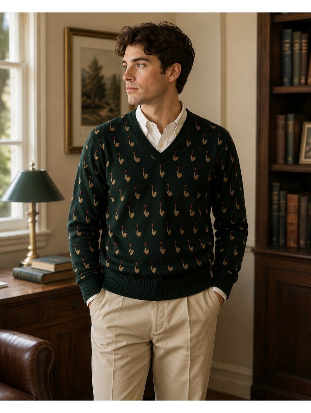 Vintage Filene’s Italy Wool Golf Sweater Men S Green Old Money 70s 80s